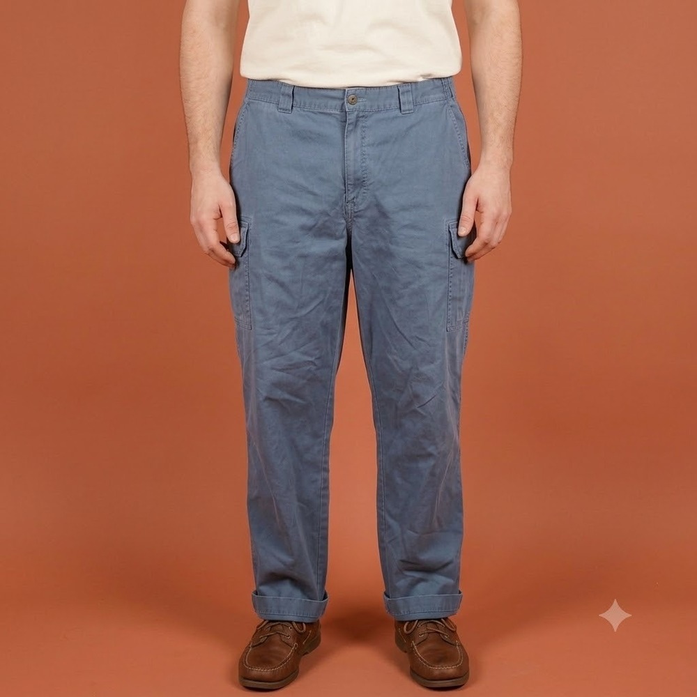 L.L.Bean Cargo Pants Mens 42x32 Blue Comfort Waist Cotton Utility